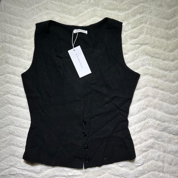 Charcoal Tops - Charcoal black button up vest